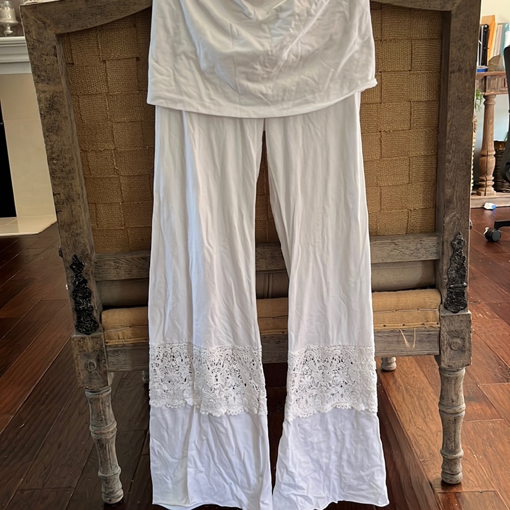 Nightcap clothing fold over lace wide leg beach pants